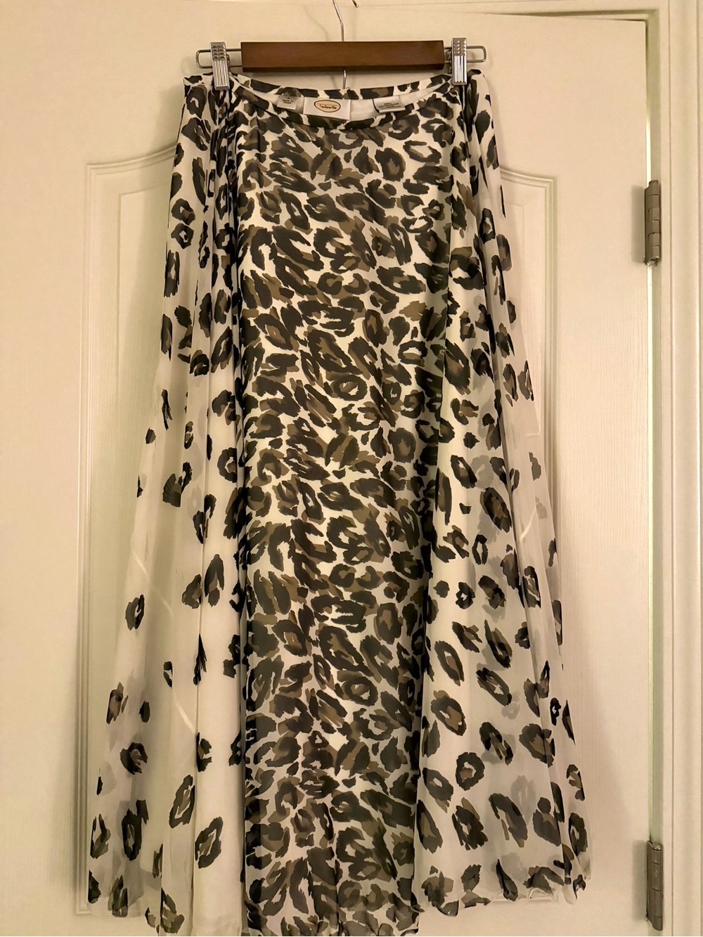 Talbots Ivory Maxi Skirt with Brown and Black Leopard Print